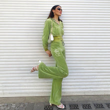 Load image into Gallery viewer, Sporty Green Velour  Jogger Set
