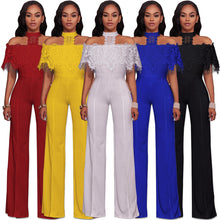 Load image into Gallery viewer, Elegant Wide Leg Off The Shoulder Laced Jumpsuit
