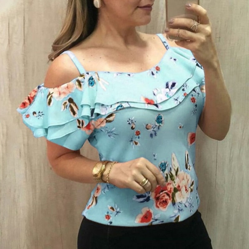 Printed Ruffled  Cotton Top