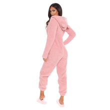 Load image into Gallery viewer, Plush Hooded Warm Jumpsuit With Ears
