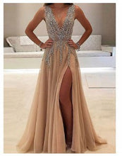 Load image into Gallery viewer, Sheer Hemmed Evening Dress with Sequined Bodice
