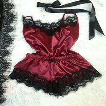 Load image into Gallery viewer, Lace Trimmed Silky Pajama Short Set
