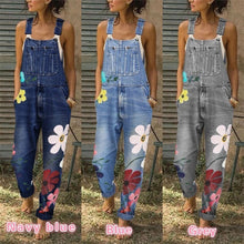 Load image into Gallery viewer, Flower Printed Washed Denim Overalls
