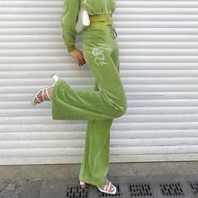 Load image into Gallery viewer, Sporty Green Velour  Jogger Set
