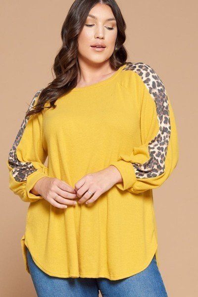 Animal Print Accent Brushed Tunic Top