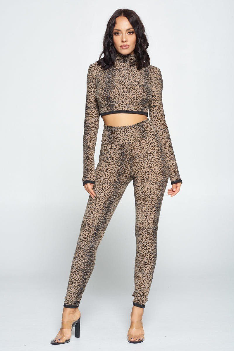 Animal Print Long Sleeve  Pant Set