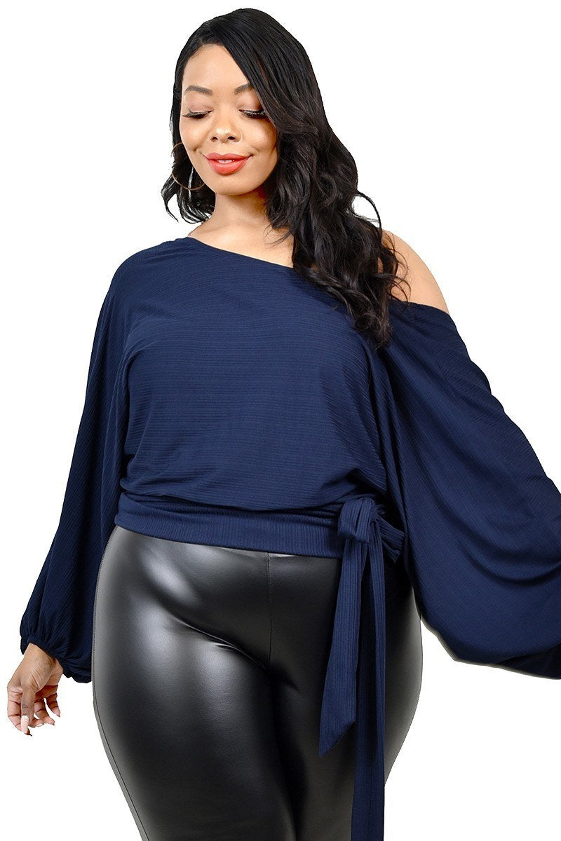 Off The Shoulder Long Sleeve Waist Tie Top