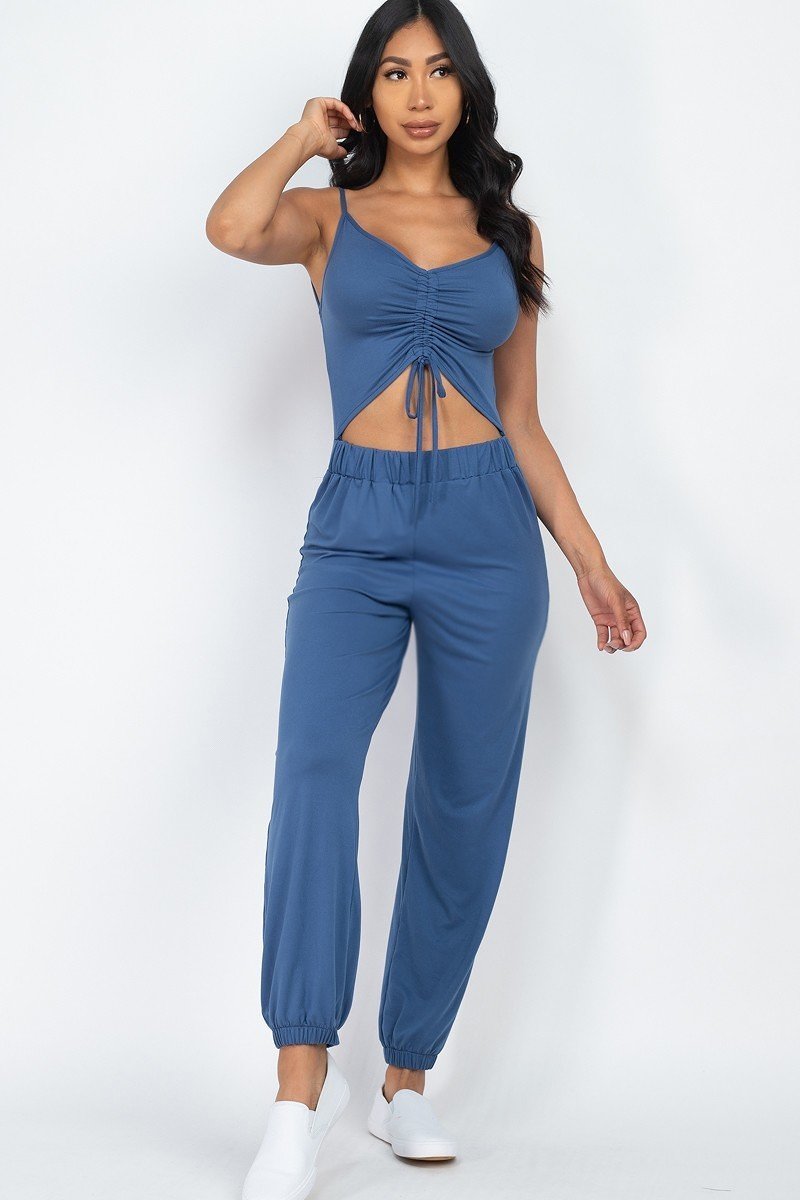 Front Ruched Jumpsuit With Adjustable String Cami