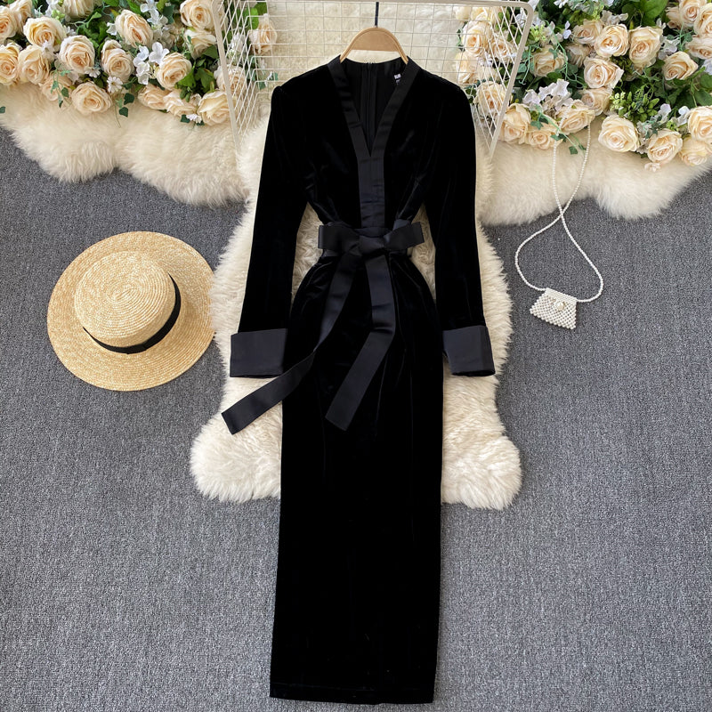 Ladies Fashion Personality Vintage Velvet Dress