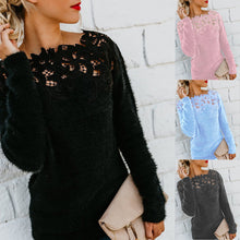 Load image into Gallery viewer, Solid Color Lace Stitched Sweater
