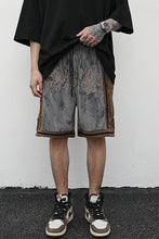 Load image into Gallery viewer, Embroidered Velvet Contrast Track Shorts
