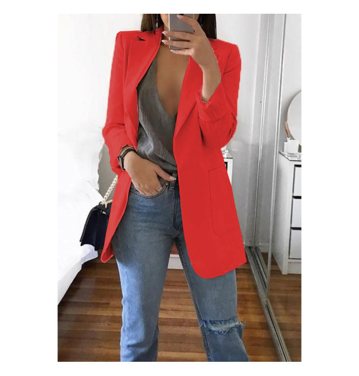 Long Solid Color Stylish Blazer