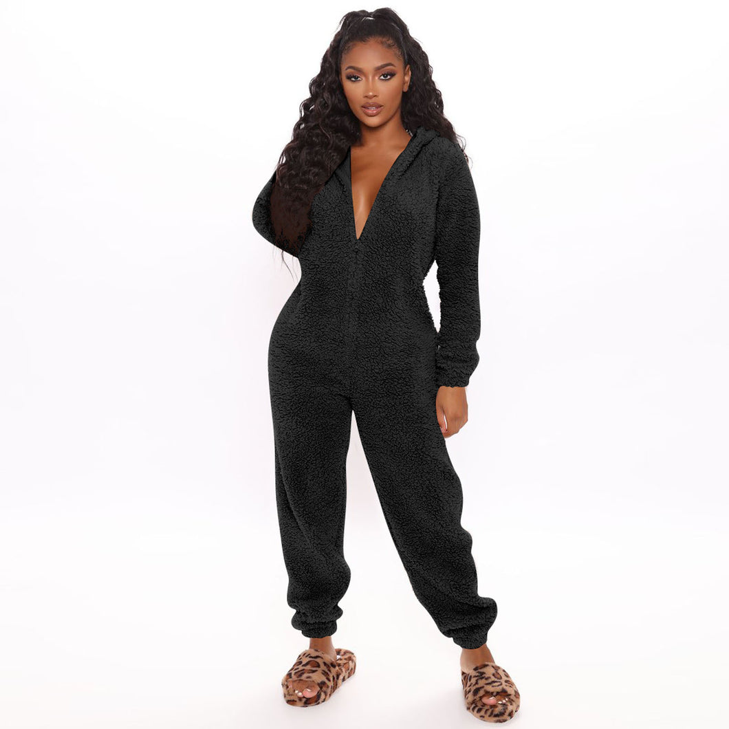 Plush Hooded Warm Jumpsuit With Ears