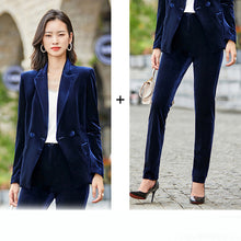 Load image into Gallery viewer, Single Button Velour Pants Suit
