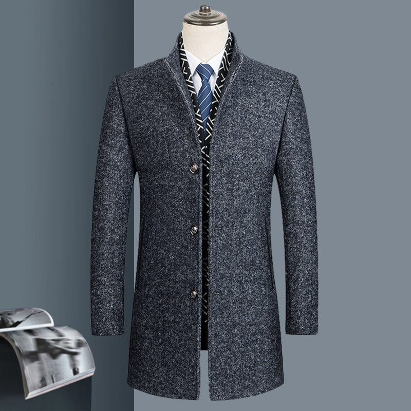 Tweed Wool  Stand-up Collar Coat