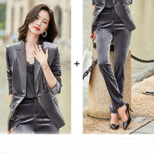 Load image into Gallery viewer, Single Button Velour Pants Suit
