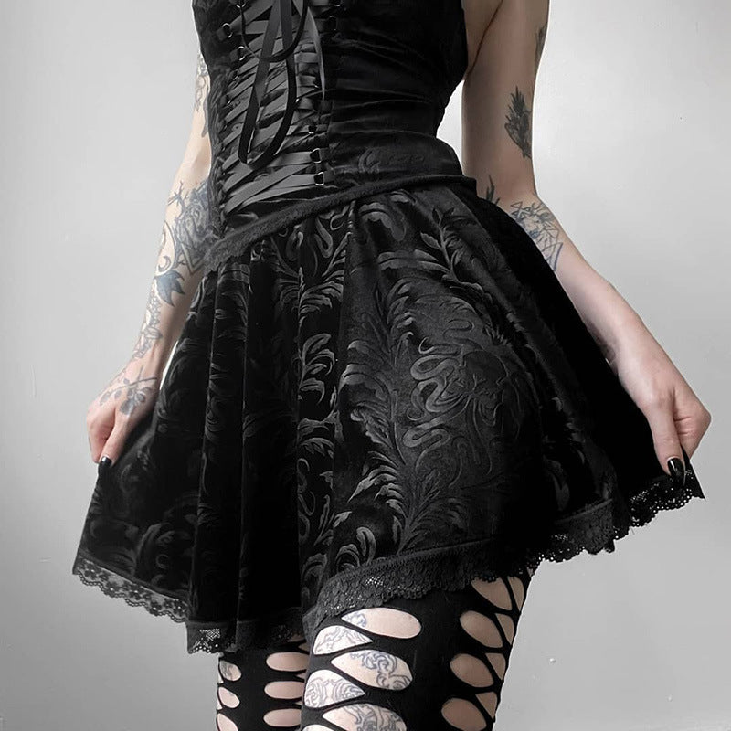 Velvet Lace Trimmed Skirt