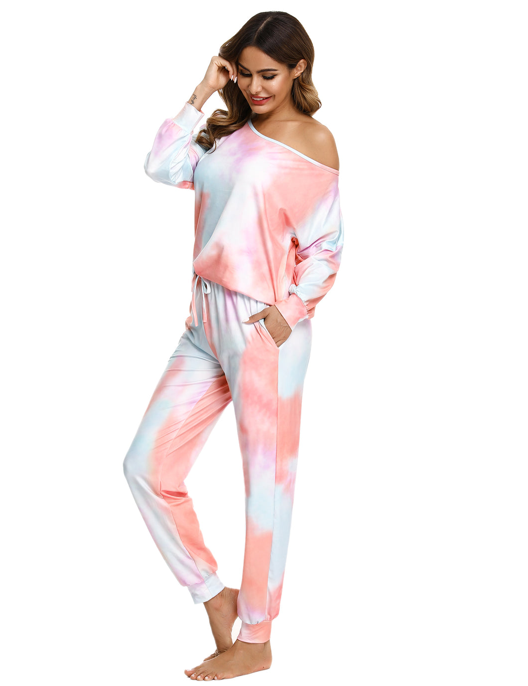 Off The Shoulder Tie-dye  2PC Pajamas Set