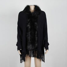 Load image into Gallery viewer, Autumn  Fringed Shawl with Fur Collar
