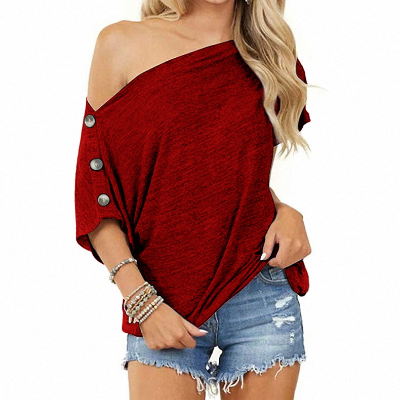 Loose Strapless Button Accented T-Shirt