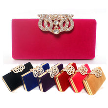 Load image into Gallery viewer, Rhinestone Crown Suede Clutch
