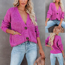 Load image into Gallery viewer, Thick V-Neck Solid Color Cardigan
