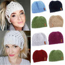 Load image into Gallery viewer, Winter Knitted Stretchy Ponytail Beanie Cap
