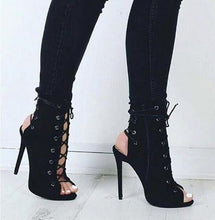 Load image into Gallery viewer, Gladiator Peep Toe Suede Laced Ankle Boots
