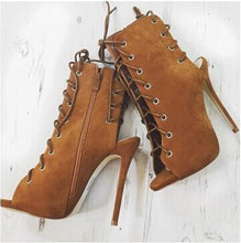 Load image into Gallery viewer, Gladiator Peep Toe Suede Laced Ankle Boots
