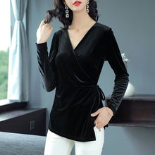 Load image into Gallery viewer, Sashed V Neck Velour Top
