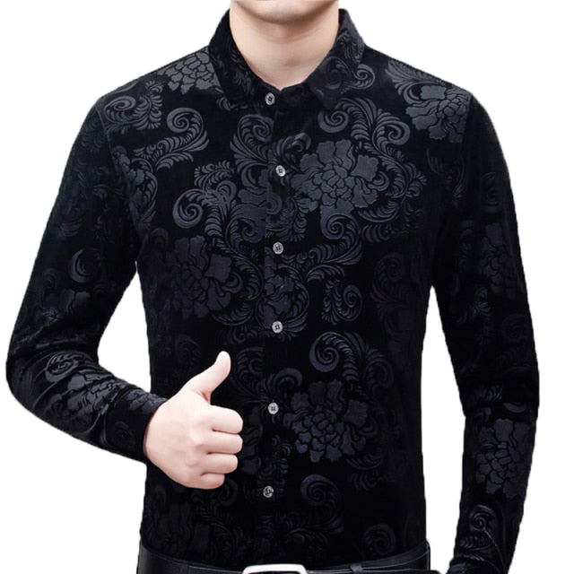 Velvet Floral Slim Fit  Shirt