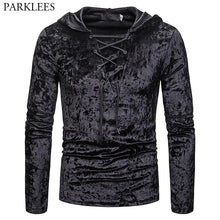 Load image into Gallery viewer, Lace-up Hooded Crushed Velvet Top
