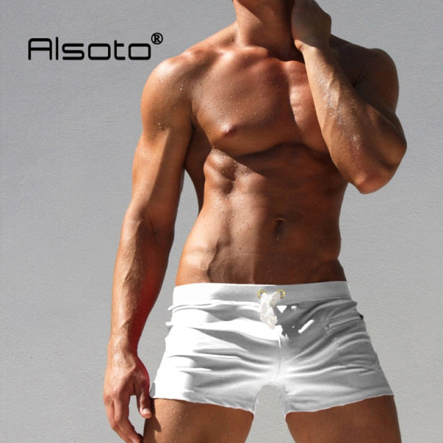 White Trimmed Solid Color Swim shorts