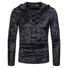 Load image into Gallery viewer, Lace-up Hooded Crushed Velvet Top
