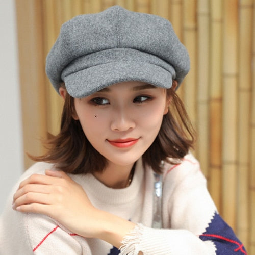 Winter Wool Octagonal Newsboy Cap