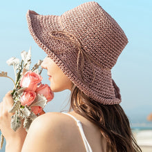 Load image into Gallery viewer, Knotted Accent  Straw Foldable Beach Hat
