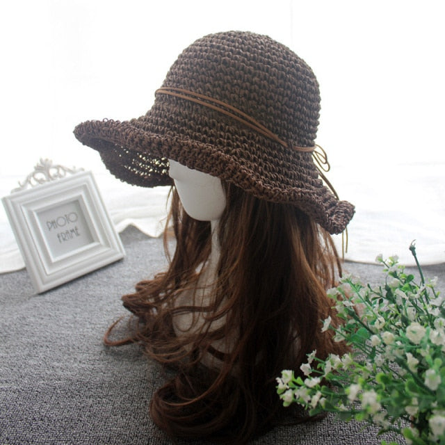 Knotted Accent  Straw Foldable Beach Hat