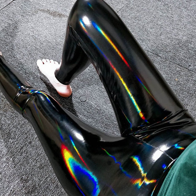 Black Seamless Gothic Shiny Slim Fit Pants