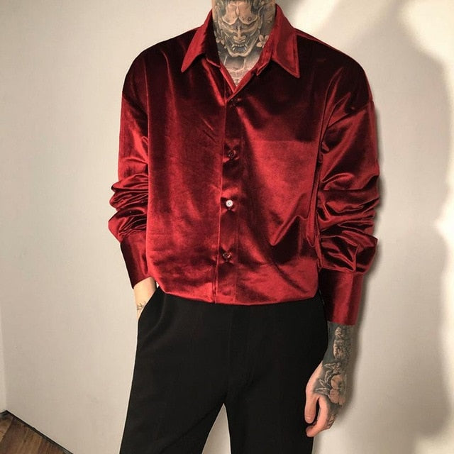 Loose Fit Button Down Velour Shirt