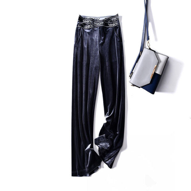 Elastic Waist Wide-Leg Velour Trousers