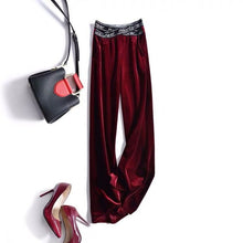 Load image into Gallery viewer, Elastic Waist Wide-Leg Velour Trousers
