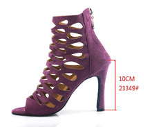 Load image into Gallery viewer, Mesh Suede Cross Strap Heeled Sandals
