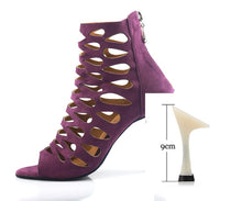 Load image into Gallery viewer, Mesh Suede Cross Strap Heeled Sandals
