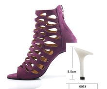 Load image into Gallery viewer, Mesh Suede Cross Strap Heeled Sandals
