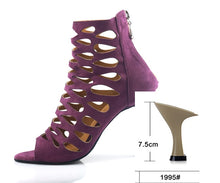 Load image into Gallery viewer, Mesh Suede Cross Strap Heeled Sandals
