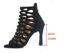 Load image into Gallery viewer, Mesh Suede Cross Strap Heeled Sandals
