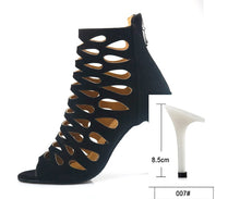 Load image into Gallery viewer, Mesh Suede Cross Strap Heeled Sandals
