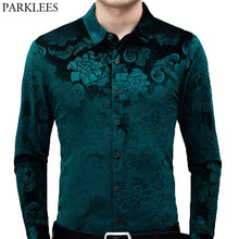 Load image into Gallery viewer, Velvet Floral Slim Fit  Shirt
