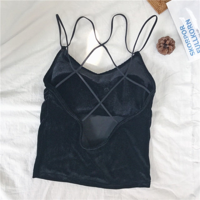 Criss-Cross Velour Crop Top