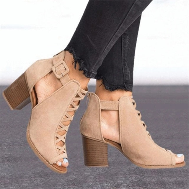 Open Toe Chunky Heel Gladiator Footwear